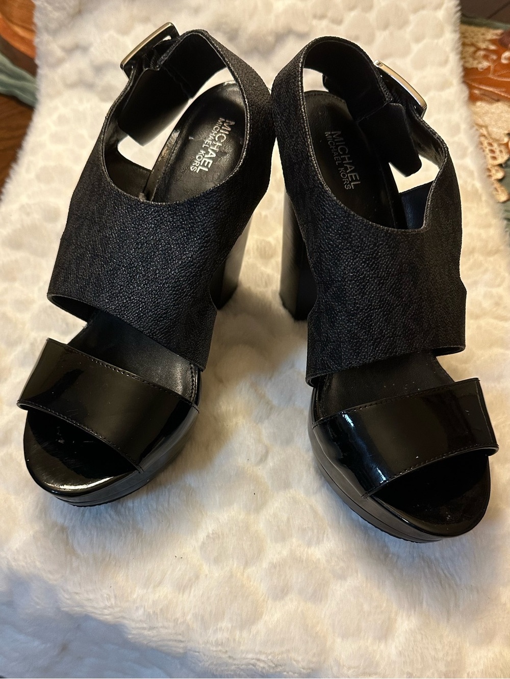 Michael Kors Black Platform Block Heel Sandals